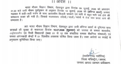 ऑरेंज अलर्ट: पौड़ी गढ़वाल में 10 जुलाई को सभी स्कूल और आंगनबाड़ी केंद्र बंद