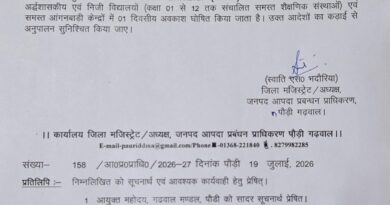 ऑरेंज अलर्ट: 20 जुलाई को पौड़ी जिले के सभी स्कूल और आंगनबाड़ी केंद्र रहेंगे बंद