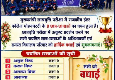 मुख्यमंत्री छात्रवृत्ति परीक्षा में राजकीय इंटर कॉलेज मोहनचट्टी के आठ छात्र-छात्राओं का चयन